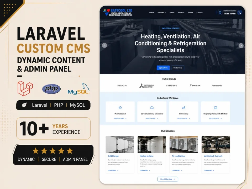 Batecool: custom laravel cms · uk screenshot