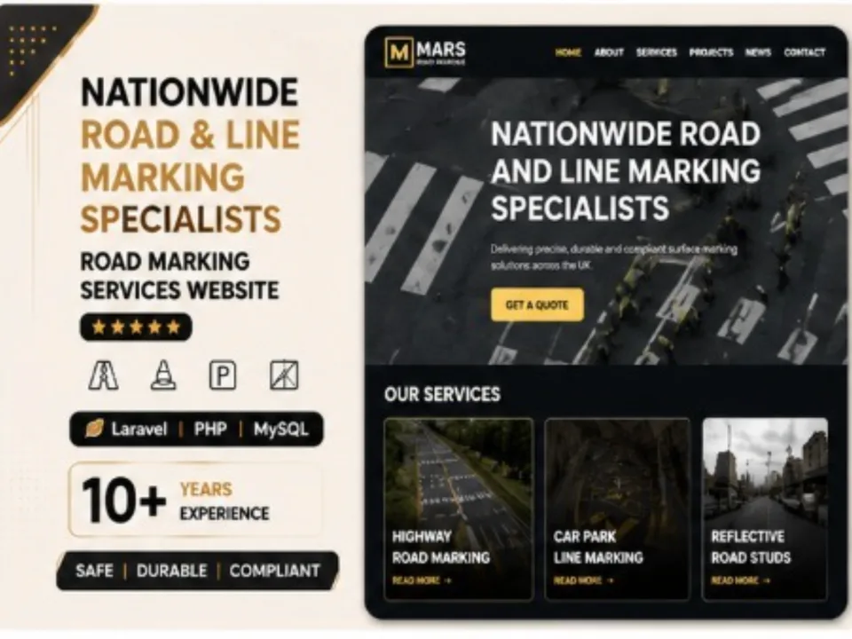 MAPS Road Markings: custom laravel cms · uk screenshot